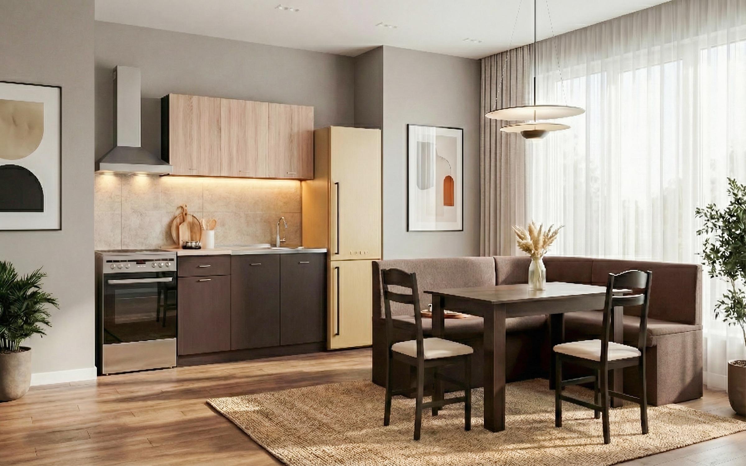 Kitchen and dining set Lora, Wenge + Sonoma oak + brown  1